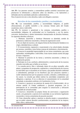 2 de octubre de 2013
3er semestre ISAC Priscila Córdova Página 12
Art. 55.- Las personas usuarias y consumidoras podrán co...