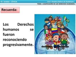 TEMA: «CASIFICACIÓN DE LOS DERECHOS HUMANOS»
VI- Unidad : CÍVICA I.E.P «Nuestra Señora de Guadalupe»
 
