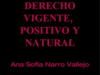 DERECHO VIGENTE,  POSITIVO Y NATURAL Ana Sofía Narro Vallejo 