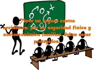 Tener un seguro contra accidentes, por su seguridad física y socioeconómica familiar, deben estar protegidos. 