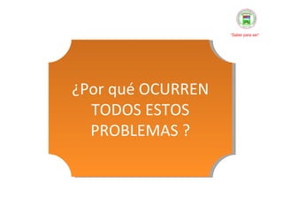 ¿Por qué OCURREN TODOS ESTOS PROBLEMAS ? “ Saber para ser” 