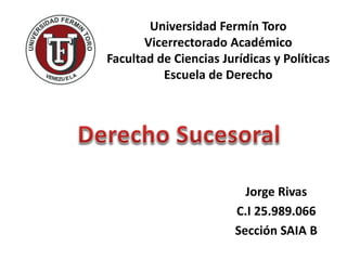 Universidad Fermín Toro
Vicerrectorado Académico
Facultad de Ciencias Jurídicas y Políticas
Escuela de Derecho
Jorge Rivas
C.I 25.989.066
Sección SAIA B
 