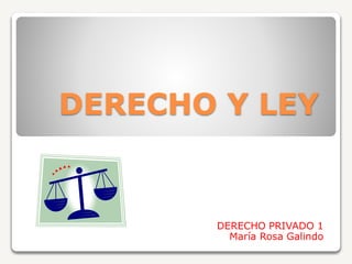 DERECHO Y LEY
DERECHO PRIVADO 1
María Rosa Galindo
 