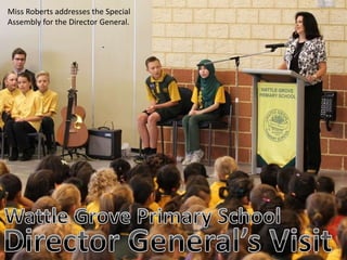 Miss Roberts addresses the Special
Assembly for the Director General.
 
