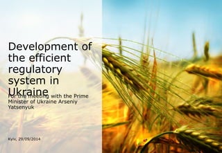 Development of 
the efficient 
regulatory 
system in 
Ukraine 
For the meeting with the Prime 
Minister of Ukraine Arseniy 
Yatsenyuk 
Kyiv, 29/09/2014 
 