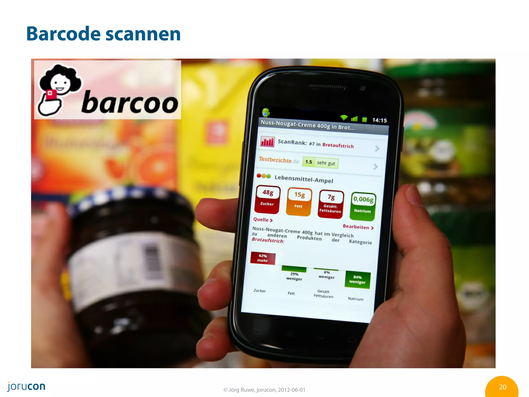 Barcode scannen




                  © Jörg Ruwe, jorucon, 2012-06-01   20
 