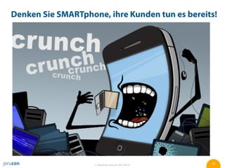 Denken Sie SMARTphone, ihre Kunden tun es bereits!




                    © Jörg Ruwe, jorucon, 2012-06-01   32
 