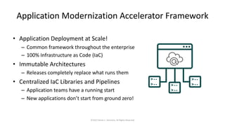 Application Modernization Accelerator Framework
• Application Deployment at Scale!
– Common framework throughout the enter...