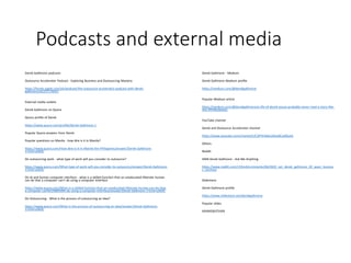 Podcasts and external media
Derek Gallimore podcasts
Outsource Accelerator Podcast - Exploring Business and Outsourcing Ma...