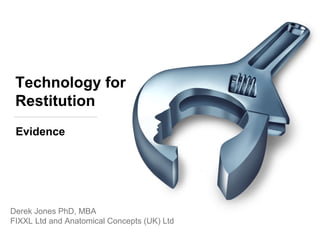 Technology for
Restitution
Derek Jones PhD, MBA
FIXXL Ltd and Anatomical Concepts (UK) Ltd
Evidence
 