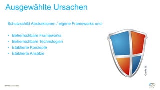 Schutzschild Abstraktionen / eigene Frameworks und
•  Beherrschbare Frameworks
•  Beherrschbare Technologien
•  Etablierte Konzepte
•  Etablierte Ansätze
Ausgewählte Ursachen
Quelle[9]
 