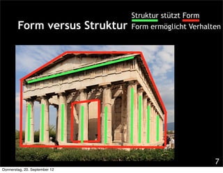 Struktur stützt Form
        Form versus Struktur   Form ermöglicht Verhalten




                                                      7
Donnerstag, 20. September 12
 