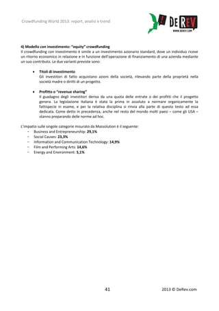 DeRev - Crowdfunding World 2013: Report, analysis and trend [Italian version]