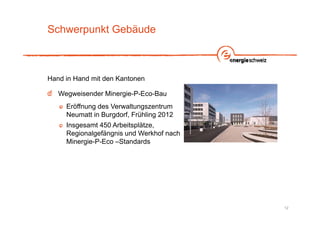 Schwerpunkt Gebäude



Hand in Hand mit den Kantonen

   Wegweisender Minergie-P-Eco-Bau
     Eröffnung des Verwaltungszen...