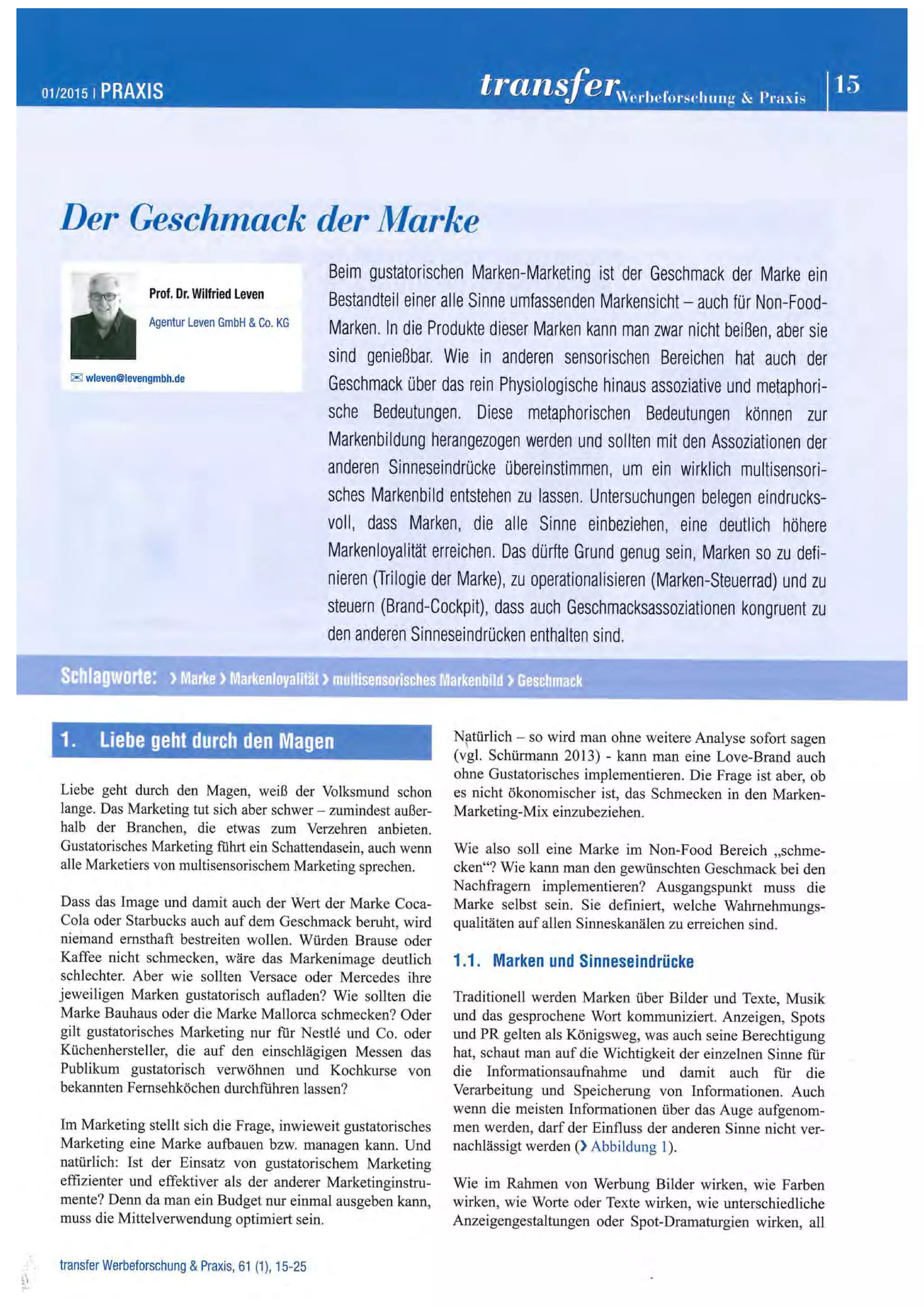 Der Geschmack der Marke - Wilfried Leven