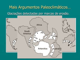 Mais Argumentos Paleoclimáticos… Glaciações detectadas por marcas de erosão. 