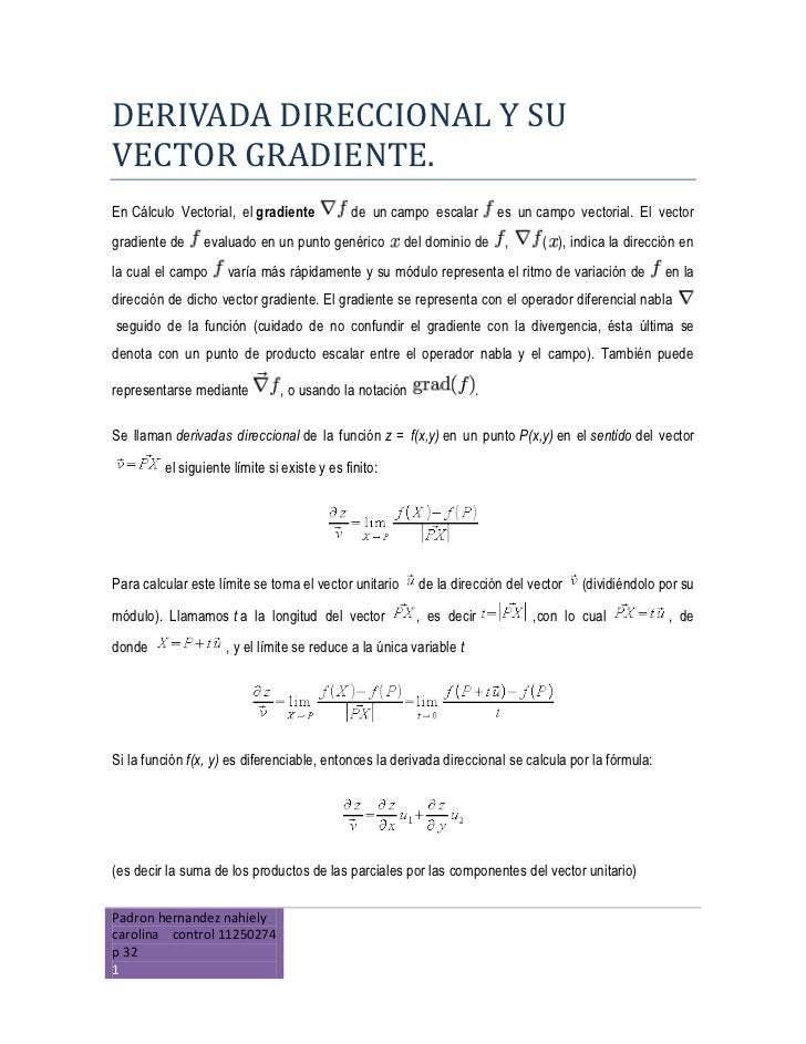 Calcular Derivada Direccional En Un Punto