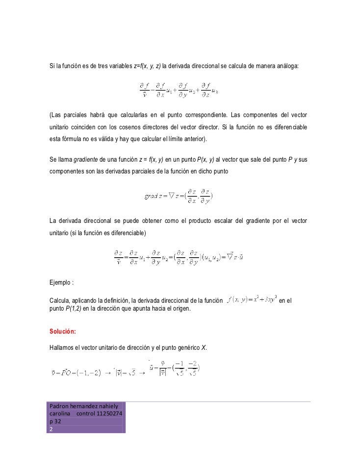 Calcular Derivada Direccional En Un Punto