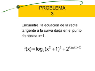 PROBLEMA 3 Encuentre la ecuación de la recta tangente a la curva dada en el punto de abcisa x=1.