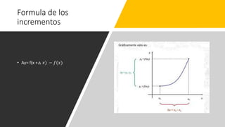 Formula de los
incrementos
• Ay= f(x +△ 𝑥) − 𝑓(𝑥)
 