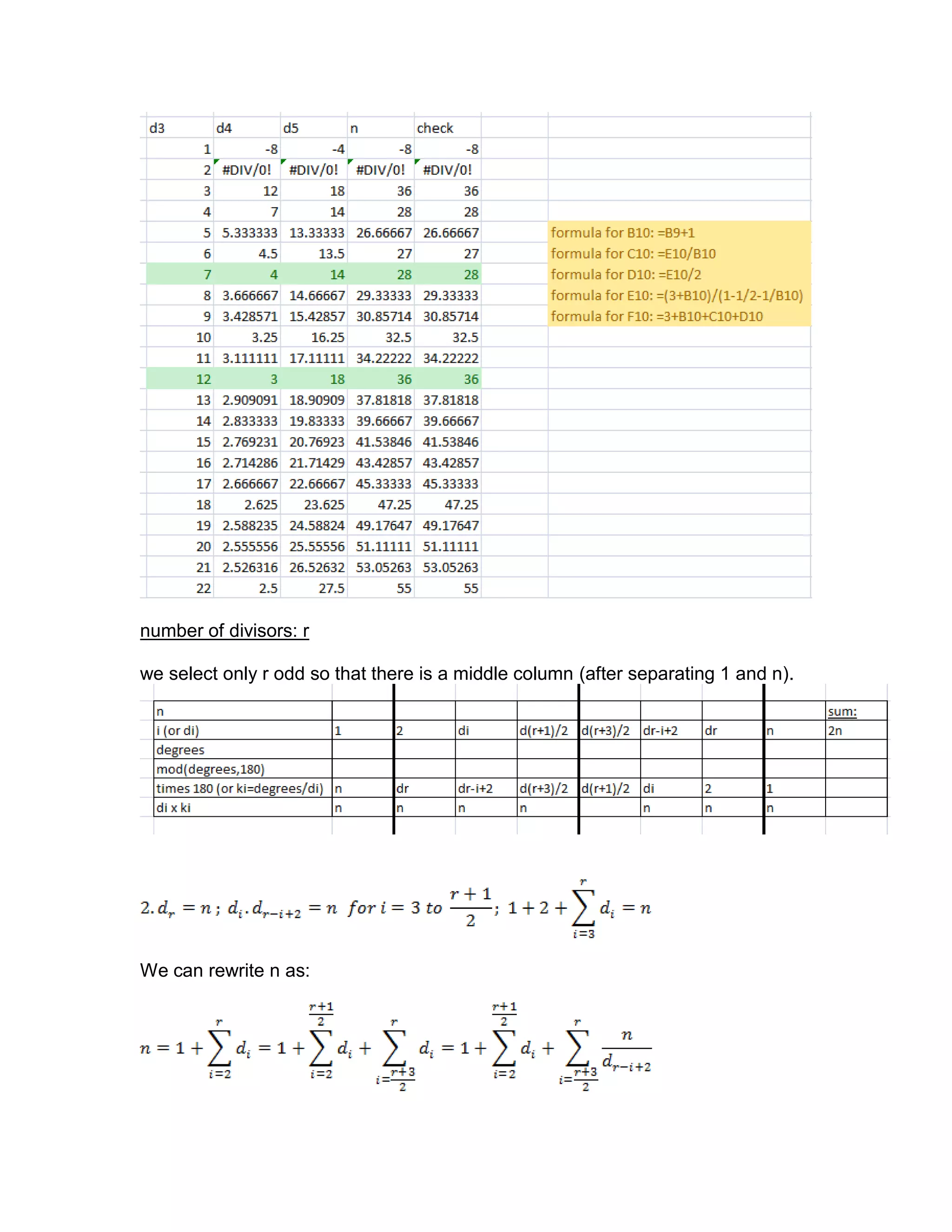 number of divisors: r
we select only r odd so that there is a middle column (after separating 1 and n).
We can rewrite n as:
 