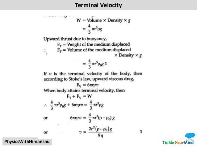 what is terminal velocity derive an expression for it class 11