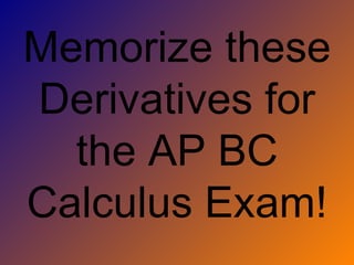 Memorize these Derivatives for the AP BC Calculus Exam! 