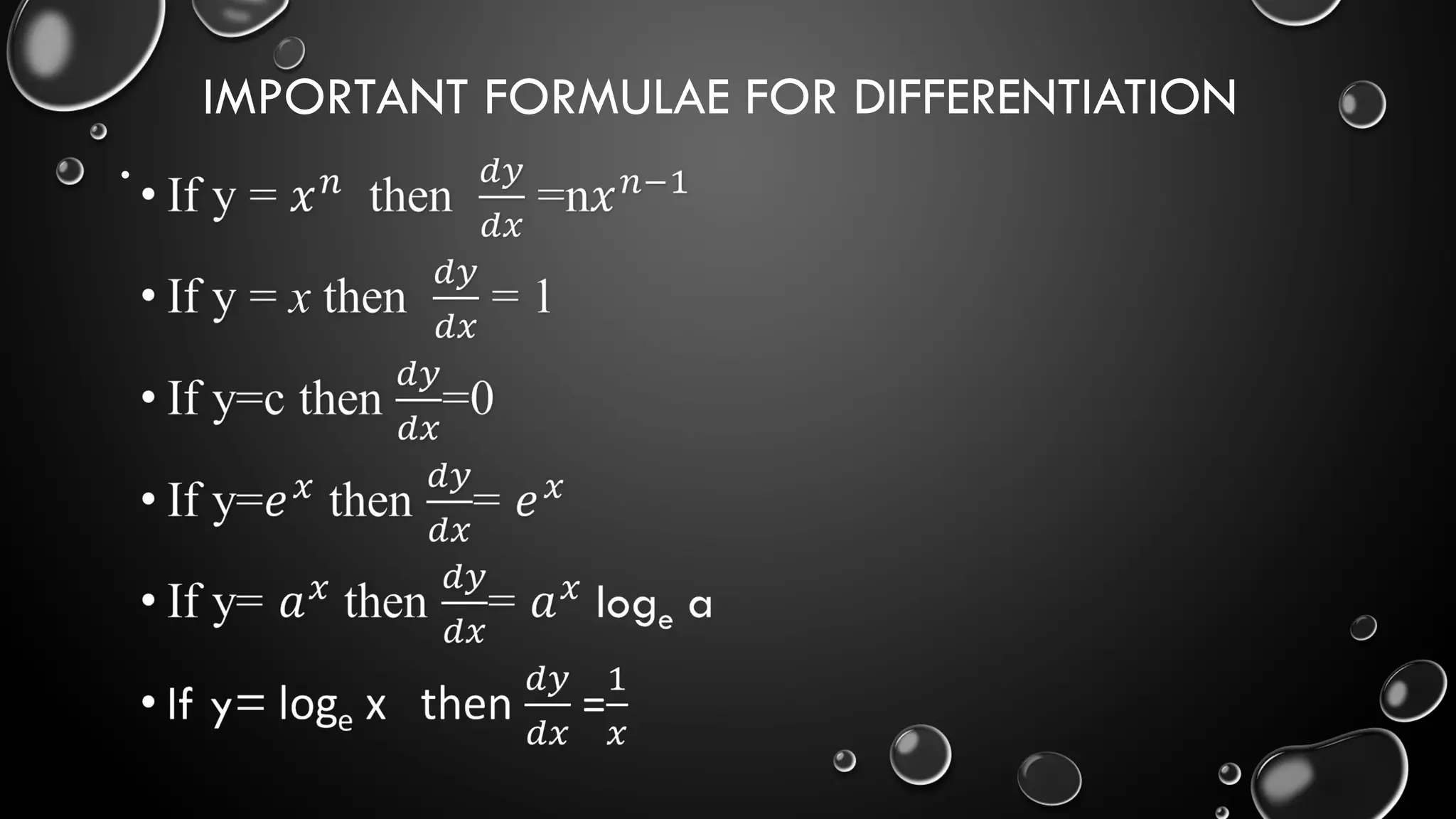 IMPORTANT FORMULAE FOR DIFFERENTIATION
•
 