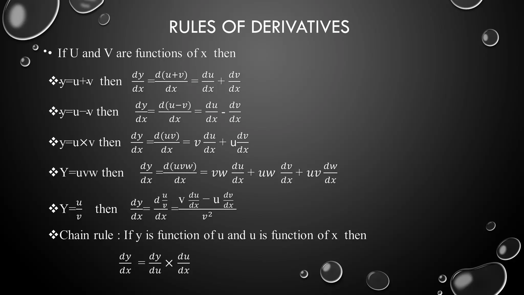 RULES OF DERIVATIVES
•
 