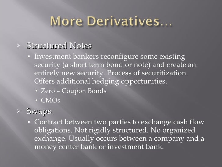 Swaps and forwards are subject to counterparty risk exchange traded futures and options are not