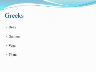 Greeks
• Delta

• Gamma

• Vega

• Theta
 