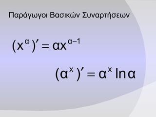 Παράγωγοι Βασικών Συναρτήσεων 