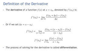 DIFFERENTAL CALCULUS DERIVATIVES FIRST PART | PPT