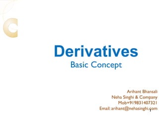 Derivatives Basic Concept Arihant Bhansali Neha Singhi & Company Mob+919831407321 Email: arihant@nehasinghi.com 