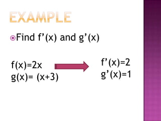ExampleFind f(x) and g(x)f(x)=2g(x)=1f(x)=2xg(x)= (x+3)