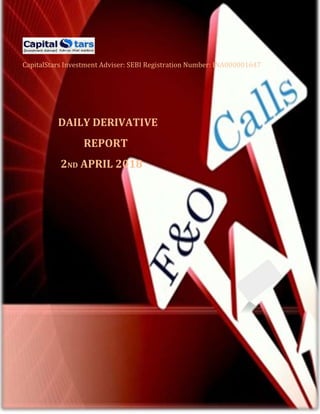 CapitalStars Investment Adviser: SEBI Registration Number: INA000001647
DAILY DERIVATIVE
REPORT
2ND APRIL 2018
 