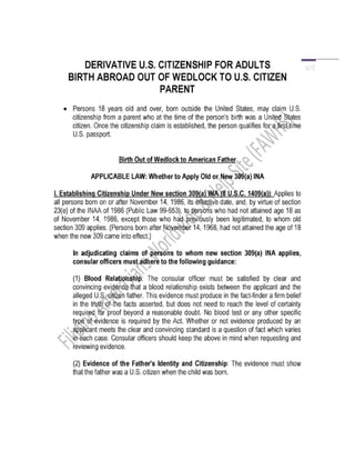 Derivative U.S. Citizenship For Adults Birth Abroad Out Of Wedlock To U.S. Citizen Parent (Simplified)  