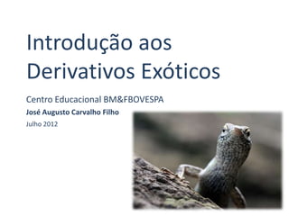 Introdução aos
Derivativos Exóticos
Centro Educacional BM&FBOVESPA
José Augusto Carvalho Filho
Julho 2012
 