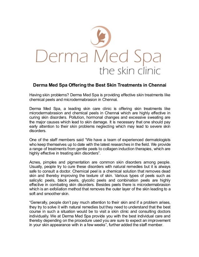 Derma Med Spa Offering the Best Skin Treatments in Chennai