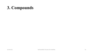 3. Compounds
16-08-2022 ROHILKHAND COLLEGE OG NURSING 10
 