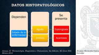 DATOS HISTOPATOLÓGICOS
Alumno: Bermudez Garcia
Salvador
Arenas, R. “Dermatología, Diagnóstico y Tratamiento, 5ta Edición, Mc Graw Hill,
México 2015
 