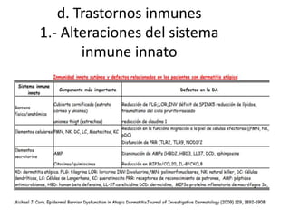 d. Trastornos inmunes
1.- Alteraciones del sistema
inmune innato
 