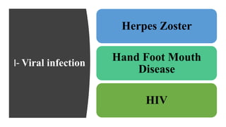 I- Viral infection
Herpes Zoster
Hand Foot Mouth
Disease
HIV
 