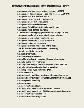 Dermatology diseases Index Skin conditions index Skin conditions list | PDF