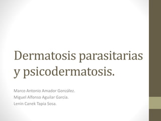 Dermatosis parasitarias
y psicodermatosis.
Marco Antonio Amador González.
Miguel Alfonso Aguilar García.
Lenin Canek Tapia Sosa.
 