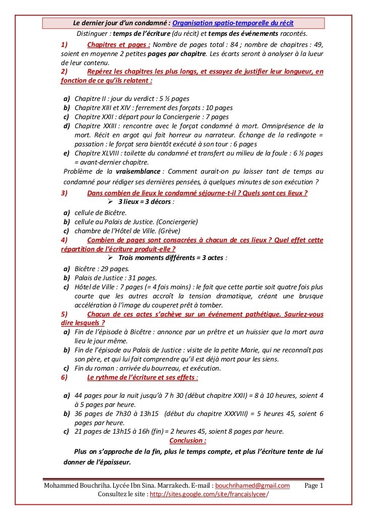 Résumé Le Dernier Jour D Un Condamné Chapitre Par Chapitre