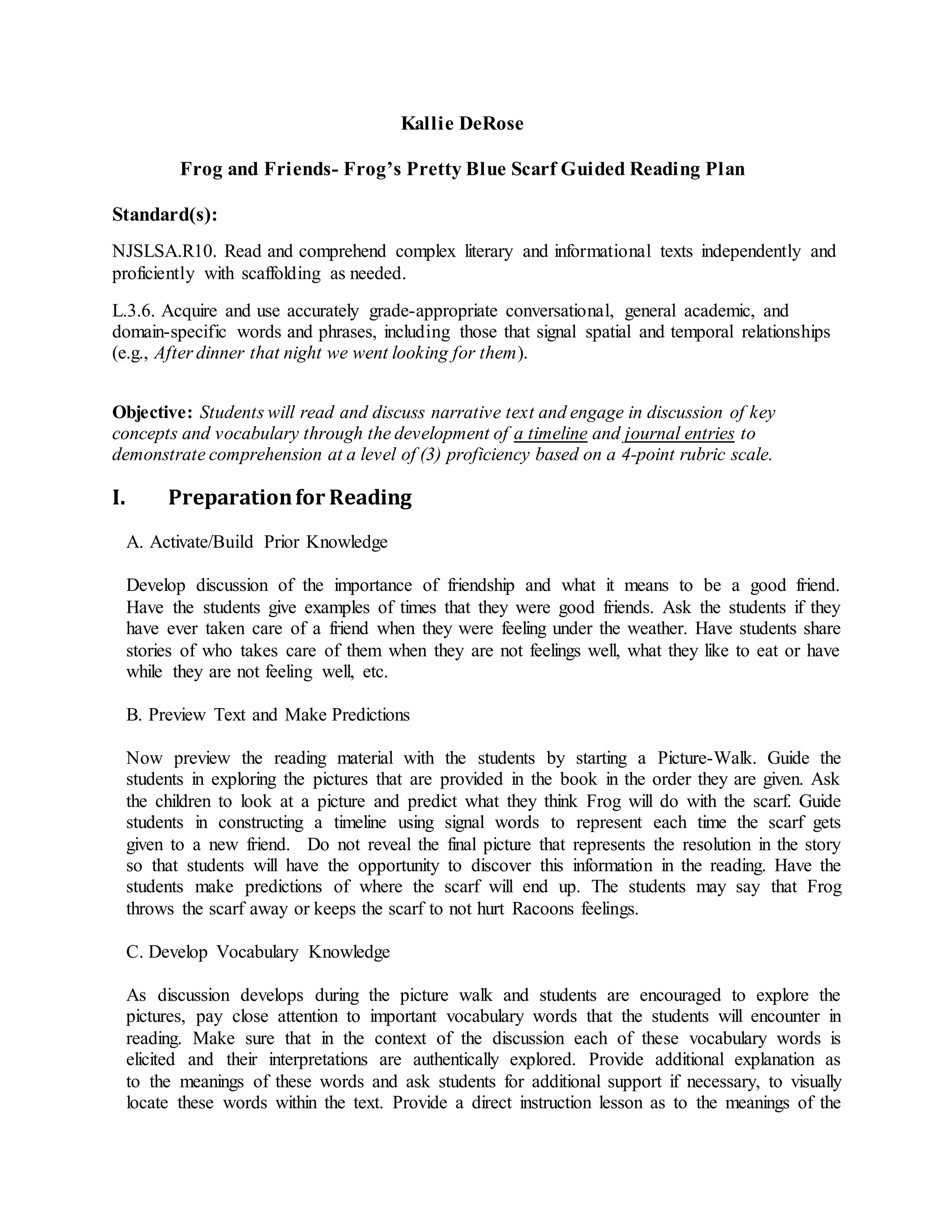 Kallie DeRose Guided Reading PDF