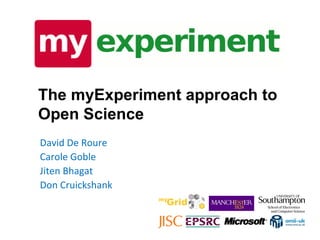 The myExperiment approach to Open Science David De Roure Carole Goble Jiten Bhagat Don Cruickshank 