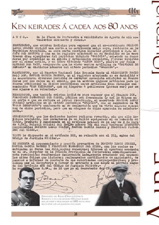 Ken keirades: á cadea aos 80 anos




       Fernández del Riego (Dereita), García
       Barros e o ex-carabineiro Domingo Lemos
       son detidos e procesados no 1955 polas súas
       relacións cos galeguistas exiliados



                                   30
 