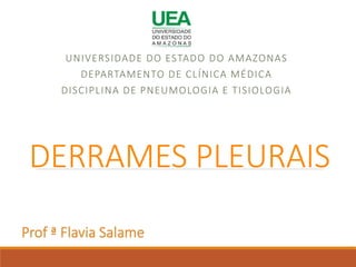 DERRAMES PLEURAIS
UNIVERSIDADE DO ESTADO DO AMAZONAS
DEPARTAMENTO DE CLÍNICA MÉDICA
DISCIPLINA DE PNEUMOLOGIA E TISIOLOGIA
 